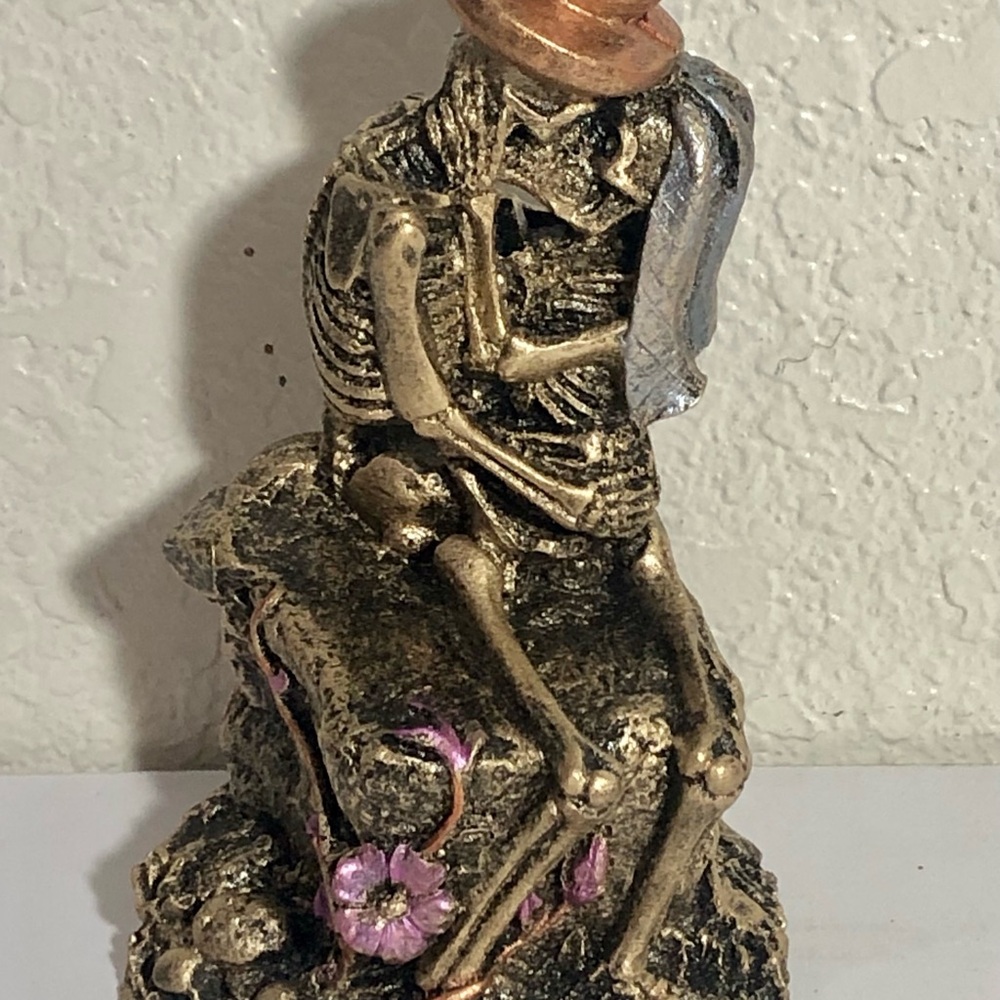 Gold and Silver Catrina Skeleton Bride & Groom Couple Sculpture